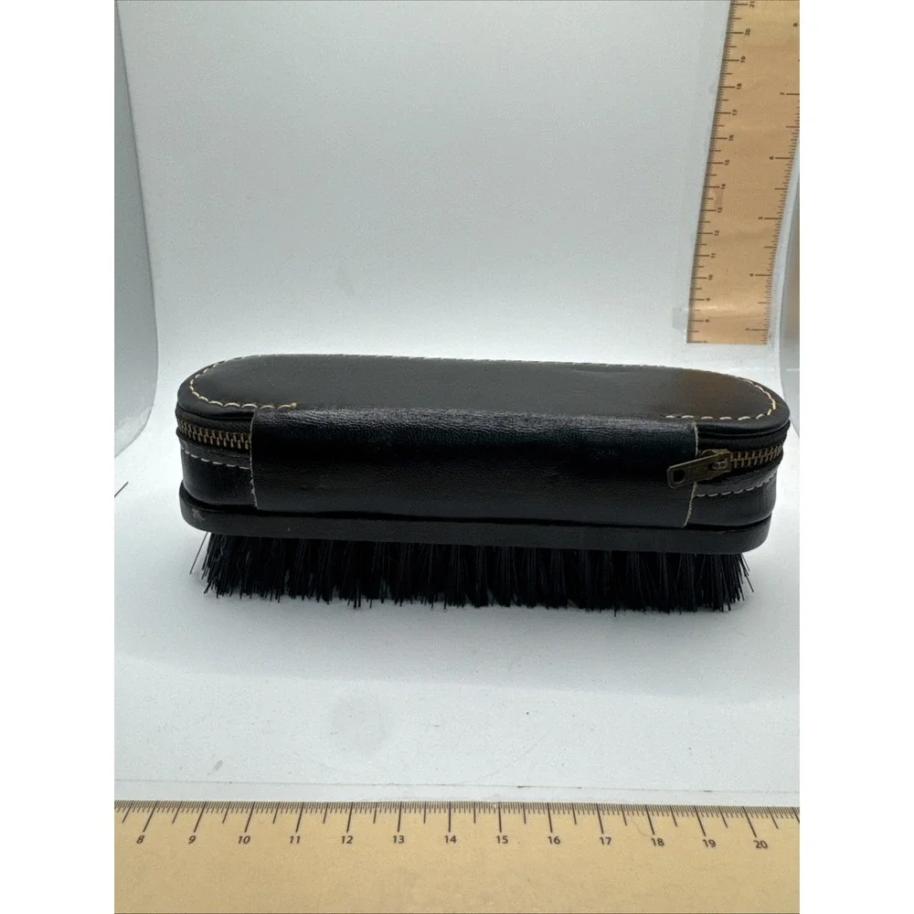 Vintage Swank Clothes Brush Travel Grooming Case Cowhide Leather With Razor